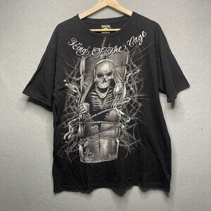 King Of The Cage Booyaa Vintage Y2K Gothic MMA T-Shirt Skulls Chains L Black